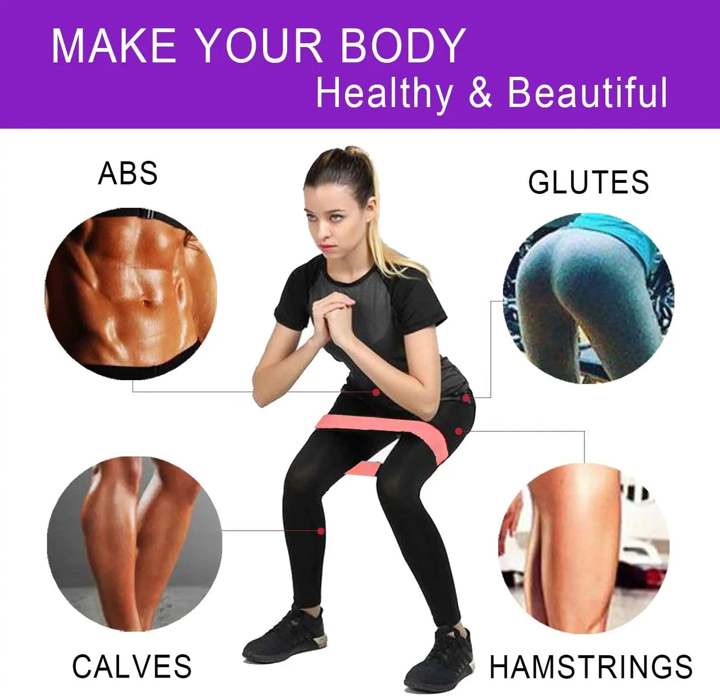Bandes d'exercice à boucle de résistance, 5 niveaux de résistance différents, bande élastique adaptée à l'étirement des bras et des jambes, entraînement de force