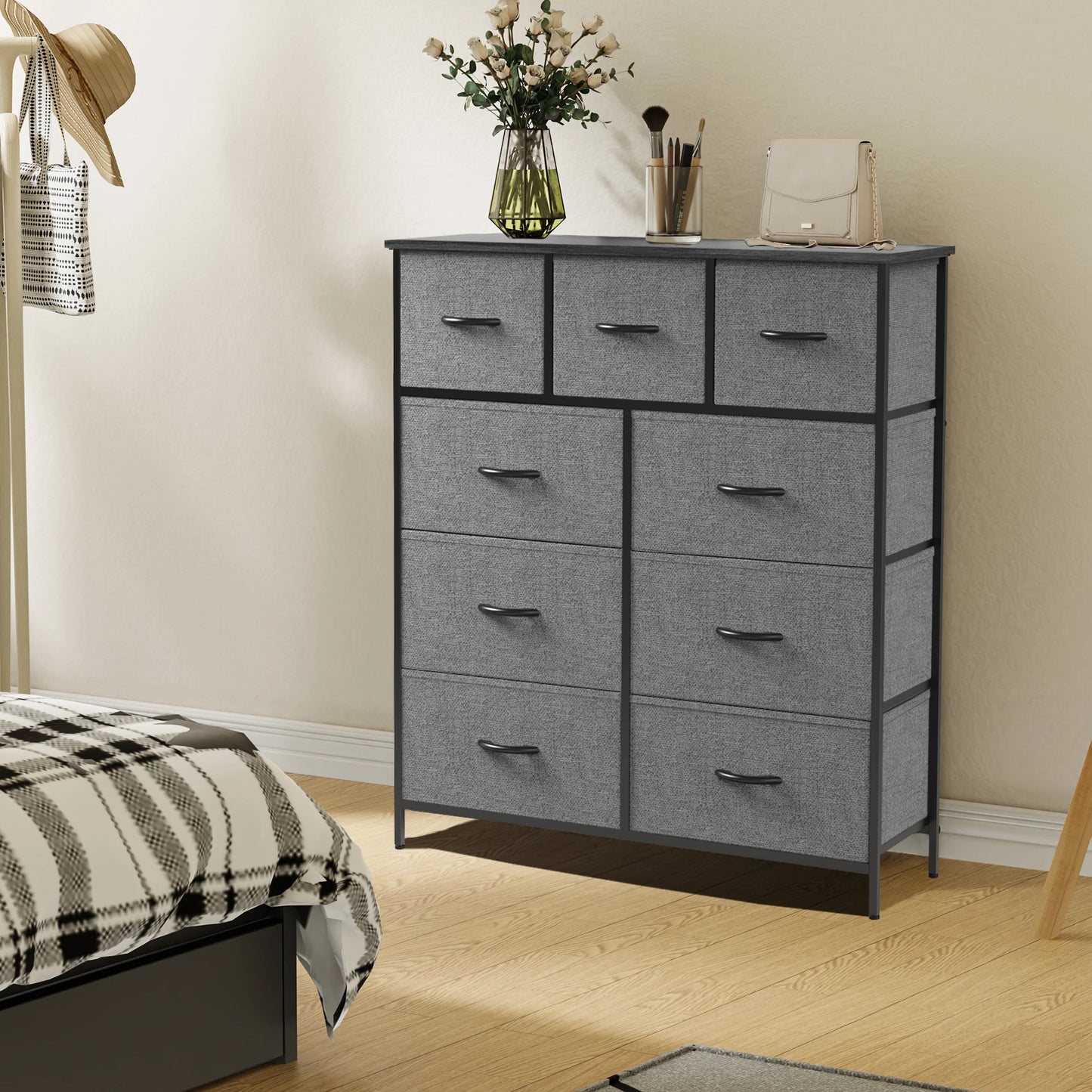 JHK commode pour chambre à coucher avec 9 tiroirs de rangement en tissu armoire grande poitrine organisateur placard adulte enfants vêtements armoire meubles