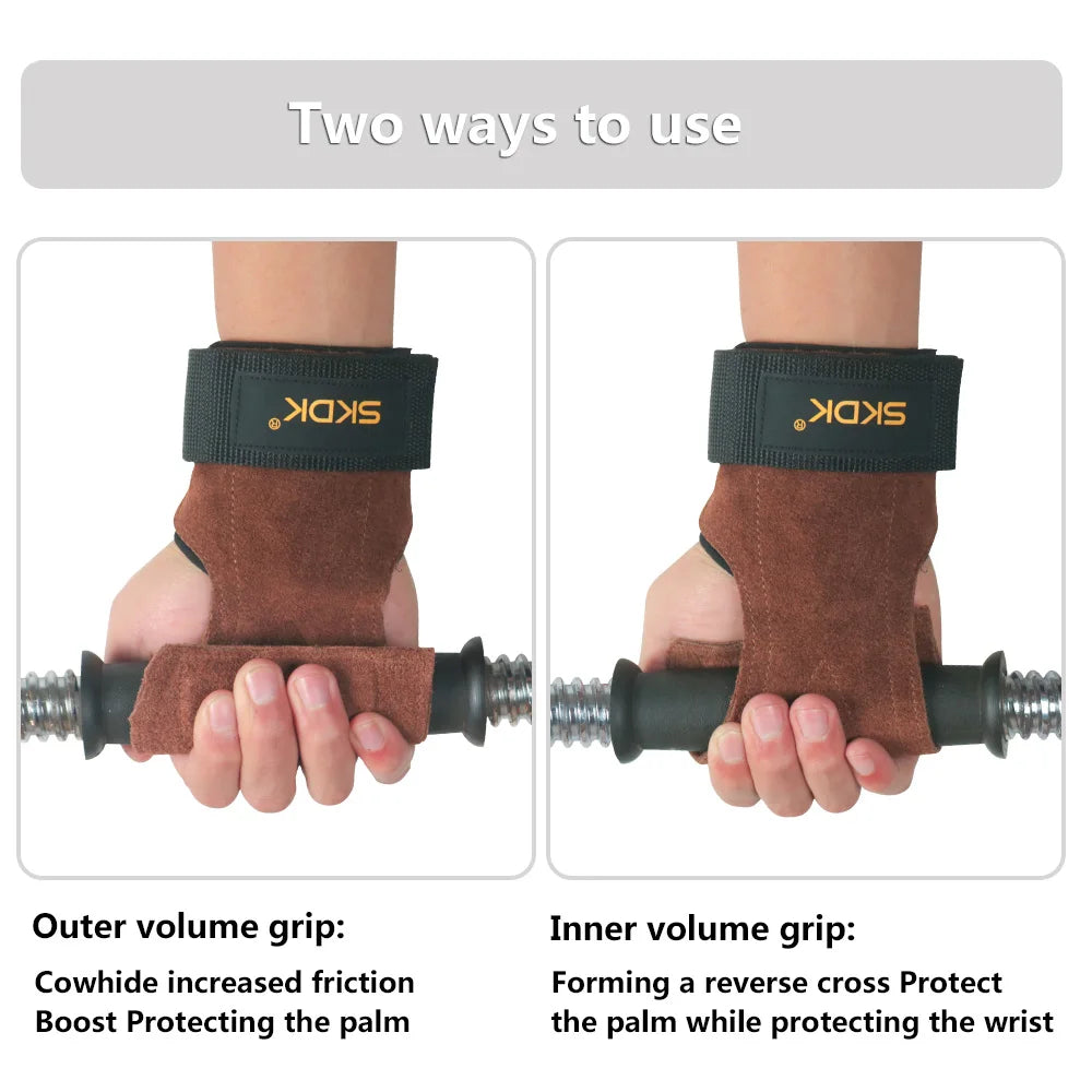 Poignées de gymnastique pour hommes et femmes, protège-paume en cuir de vache, gants d'haltérophilie, de Fitness, d'entraînement, avec bandes à poignets, équipement d'entraînement