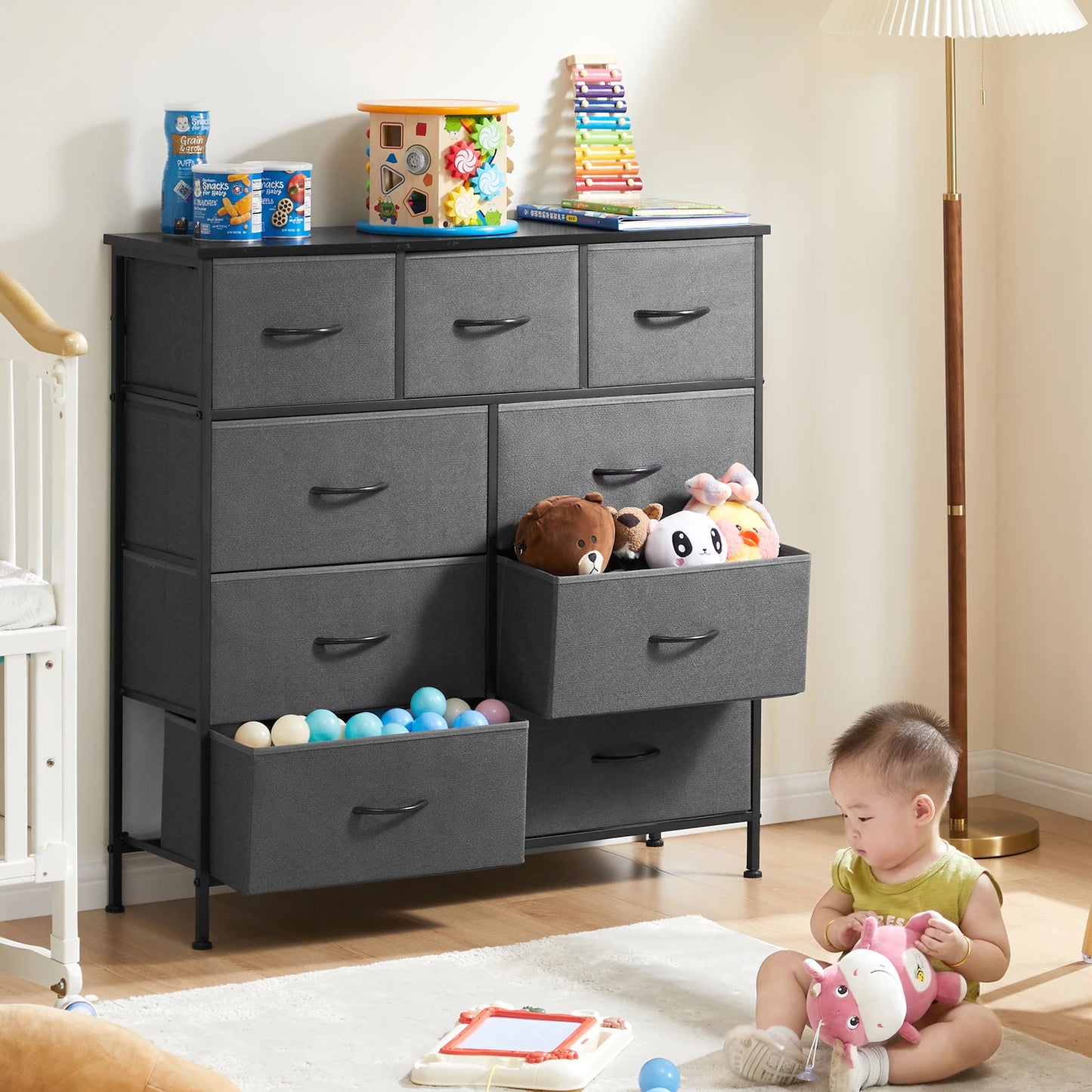 JHK commode pour chambre à coucher avec 9 tiroirs de rangement en tissu armoire grande poitrine organisateur placard adulte enfants vêtements armoire meubles