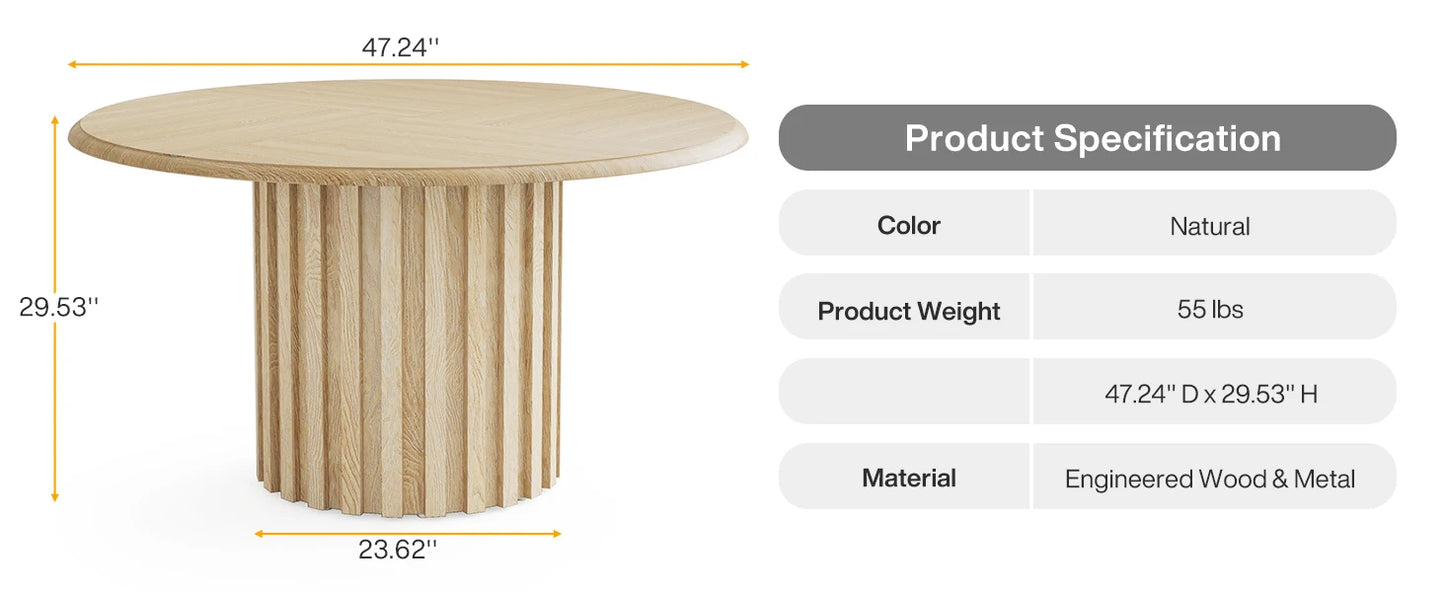 Table à manger ronde pour 4, table de cuisine de ferme de 47,24 pouces avec base en métal, petite table à manger moderne pour salle à manger