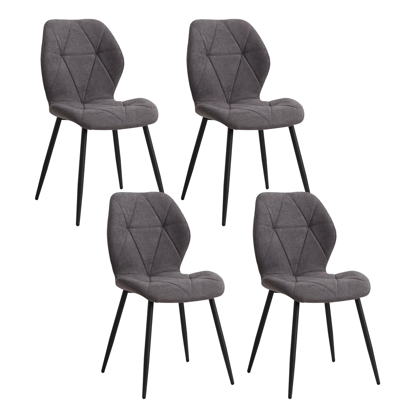 EGOONM A Set of 4 Dining Chairs Upholstered Padded Linen Fabric Kitchen Chairs Metal Legs for Balcony Restaurant Dining Room