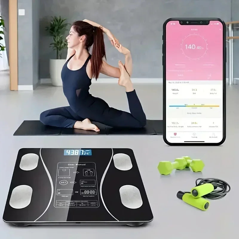 Balance de salle de bain numérique sans fil intelligente avec écran LCD – 4 technologies de détection, synchronisation des applications et conversion d'unité (kg/lbs/t)