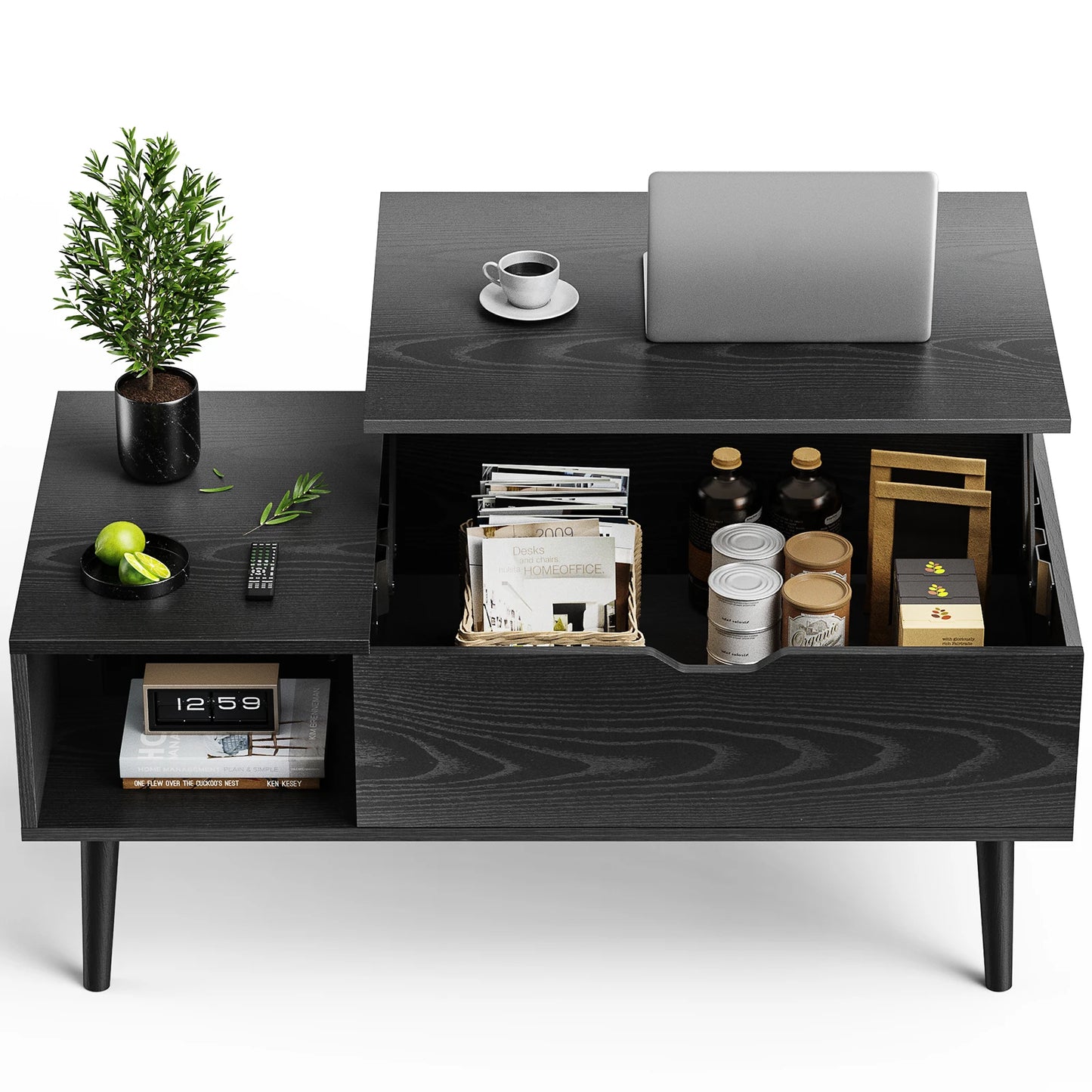 JHK Tables basses relevables pour salon 39.37 "x 19.7" bureau Tables à manger en bois de thé étagère de rangement réglable facile à monter ou inférieure