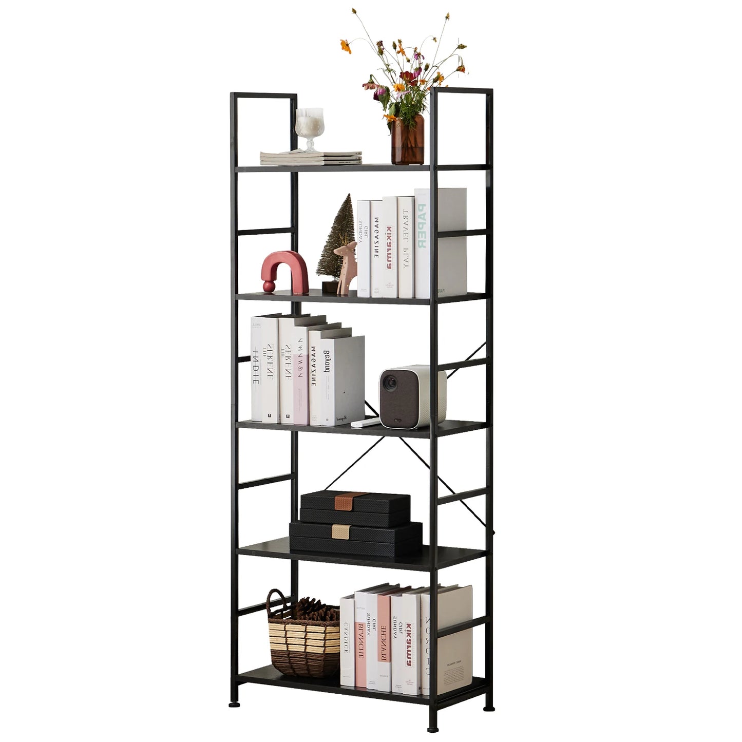 JHK 5 Tier Bookcase Bookshelf Modern Book Case For Books Corner Storage Organizer for Bedroom Home Office Kitchen Living Room