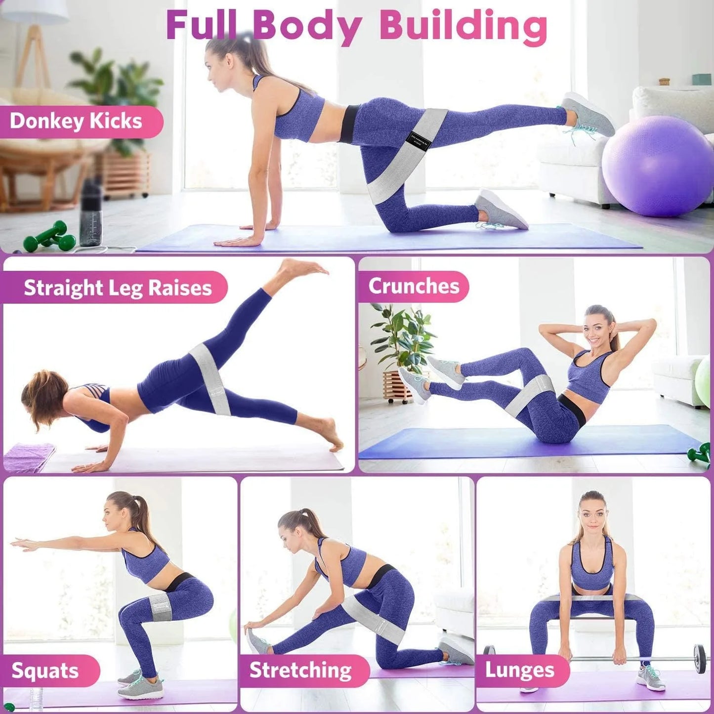 Bandes de résistance, bandes d'entraînement en tissu pour femmes et hommes, bandes de résistance pour butin en tissu, bandes de squat épaisses pour fesses/jambes/cuisses