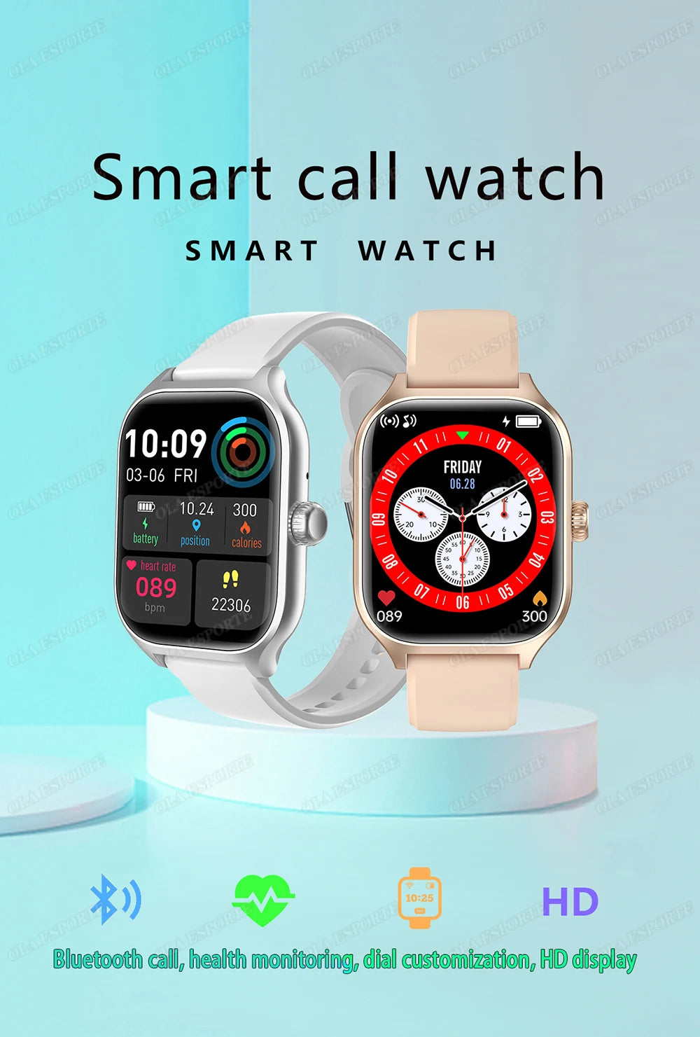 Montre intelligente pour Android IOS montres 1.83 pouces HD affichage Bluetooth appel Message alerte musique sport Mode Smartwatch hommes femmes cadeau