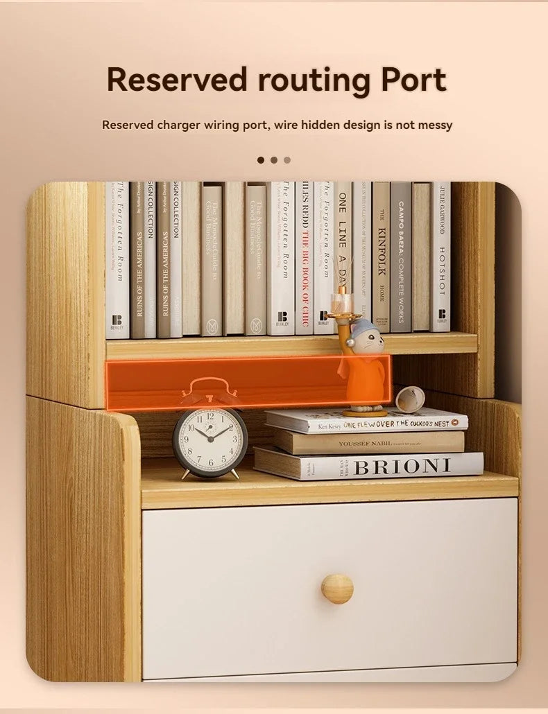 Bibliothèque moderne simple multicouche, support de rangement pour chambre à coucher avec armoire de chevet surélevée, bibliothèque intégrée à tiroir de grande capacité