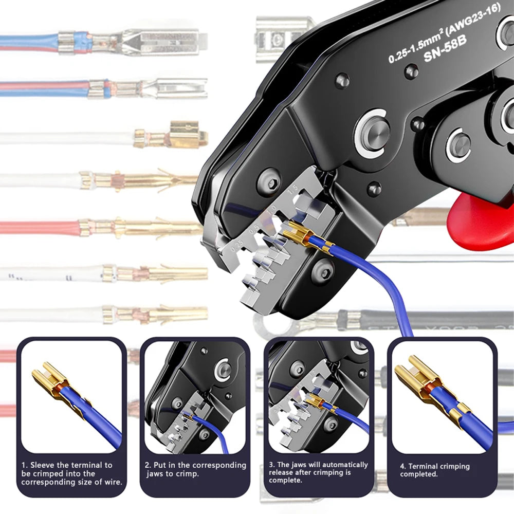 Jeu d'outils de sertissage à cliquet pour canon ouvert Dupont JST MOLEX, bornes Dupont Molex JST TE et broches EPC PCIE SATA SN-58B