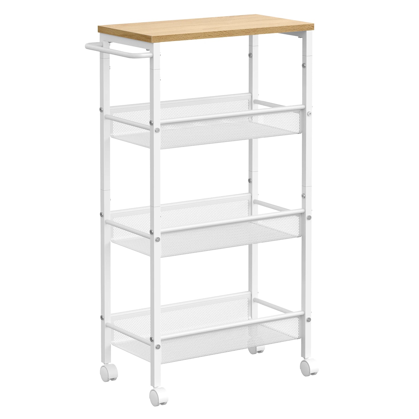 VASAGLE 4-Tier Trolley, Space-Saving Kitchen Cart with Wheels, Steel Frame, Handle, Trolley for Small Spaces, 22 x 45.5 x 77 cm
