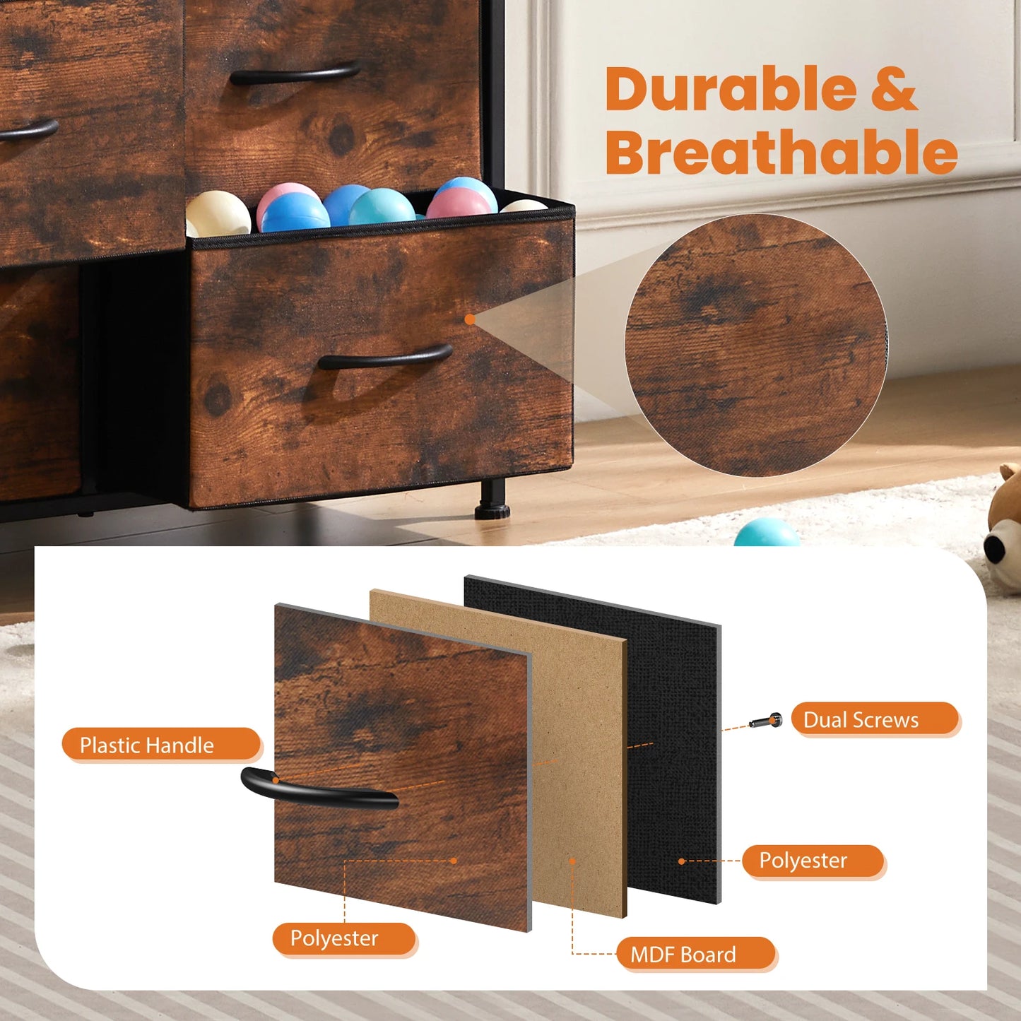 JHK commode pour chambre à coucher avec 9 tiroirs de rangement en tissu armoire grande poitrine organisateur placard adulte enfants vêtements armoire meubles