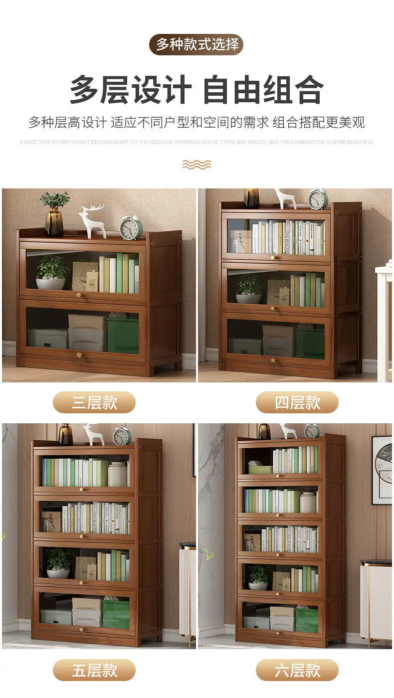 Bibliothèque moderne en bambou, armoire de rangement avec portes rabattables, bibliothèque à 4/5/6 niveaux pour salon, chambre à coucher, bureau