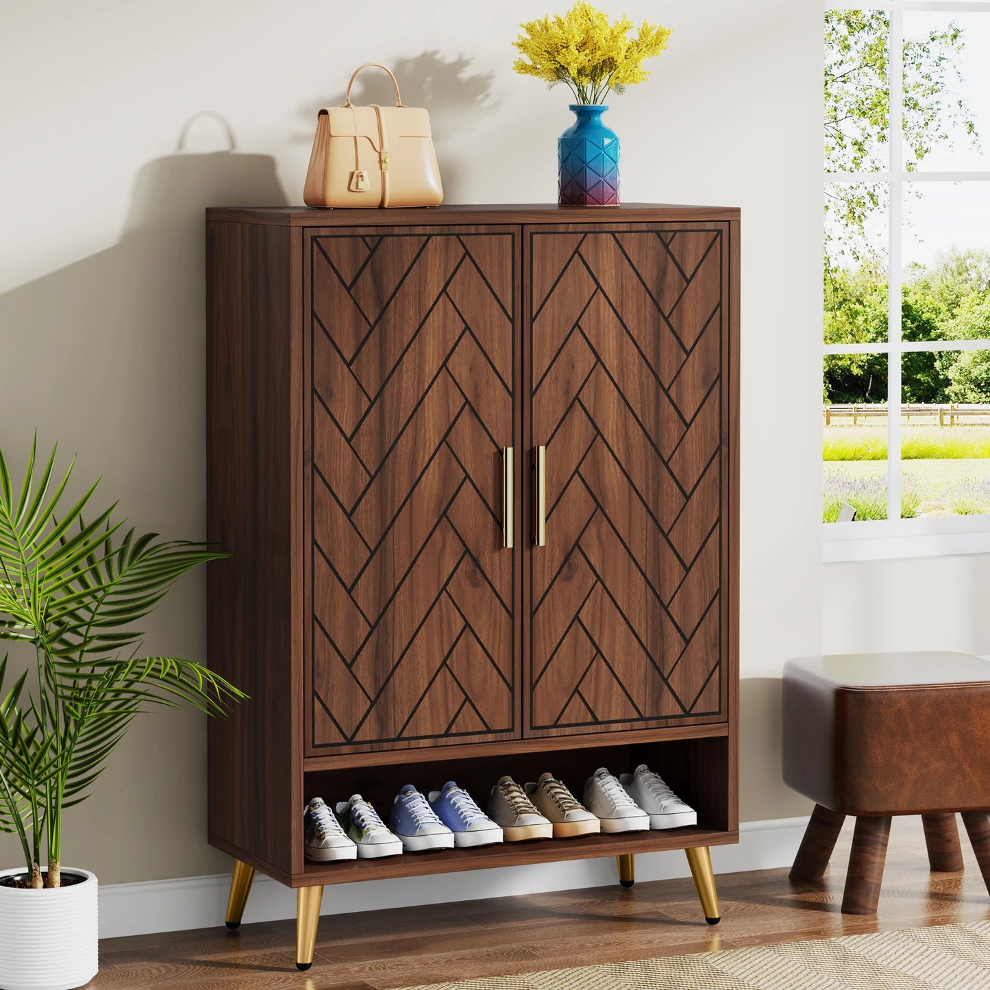 Tribesigns-Meuble à chaussures à 6 niveaux avec portes, armoire de rangement pour chaussures en bois pour brochure avec étagères réglables pour l'entrée