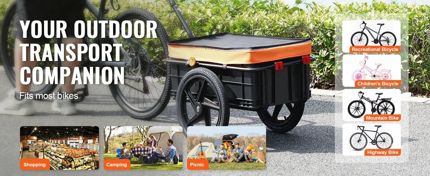 SucceBuy Remorque de chargement de vélo 88 lb Chariot de chariot de vélo de rangement pliable avec roues de 16" et réflecteurs sûrs pour roues de vélo de 24" à 28"