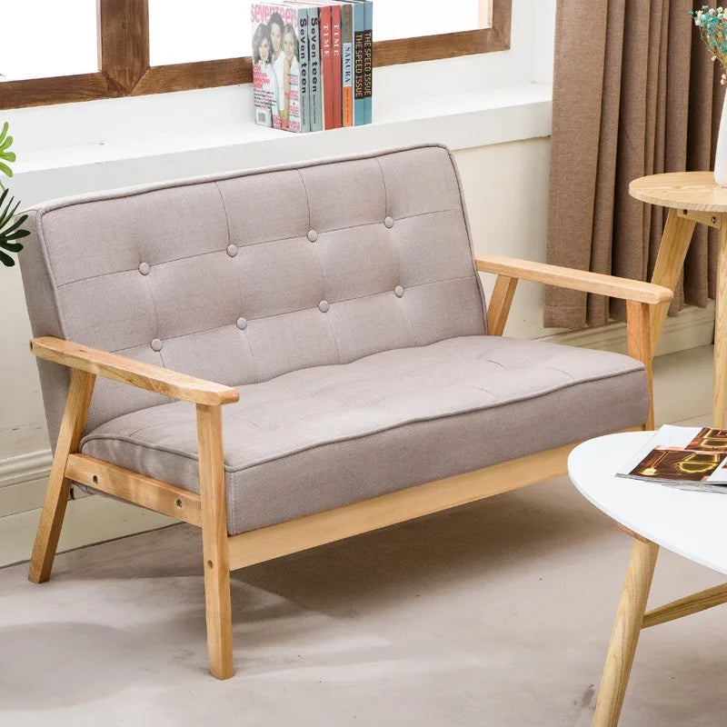 Canapé Minimaliste Moderne en Bois Massif, Canapé en Tissu, Style Nordique Original, Petit, Double, Appartement, Maison, Salon