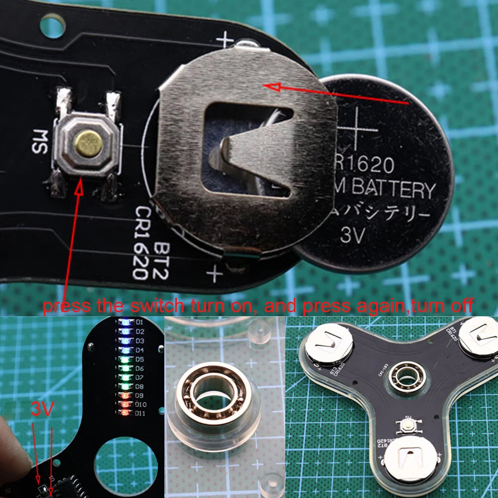 Kit supérieur électronique de bricolage, fabrication gyroscopique du bout des doigts LED, Kit de bricolage amusant, soudage supérieur, composants électroniques, Kit de circuits imprimés