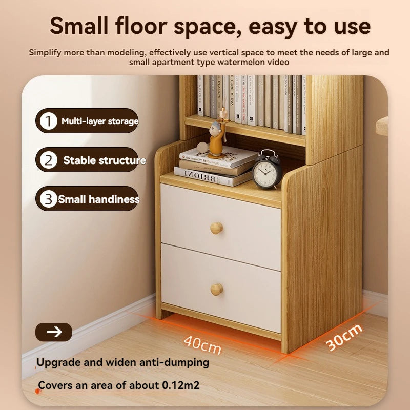 Bibliothèque moderne simple multicouche, support de rangement pour chambre à coucher avec armoire de chevet surélevée, bibliothèque intégrée à tiroir de grande capacité