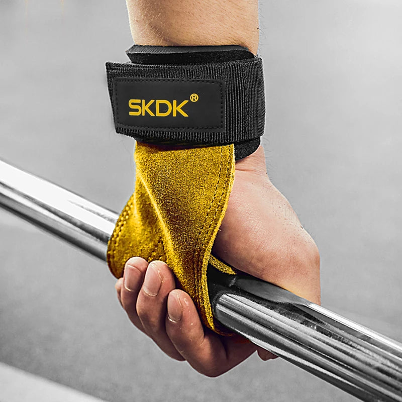 Poignées de gymnastique pour hommes et femmes, protège-paume en cuir de vache, gants d'haltérophilie, de Fitness, d'entraînement, avec bandes à poignets, équipement d'entraînement