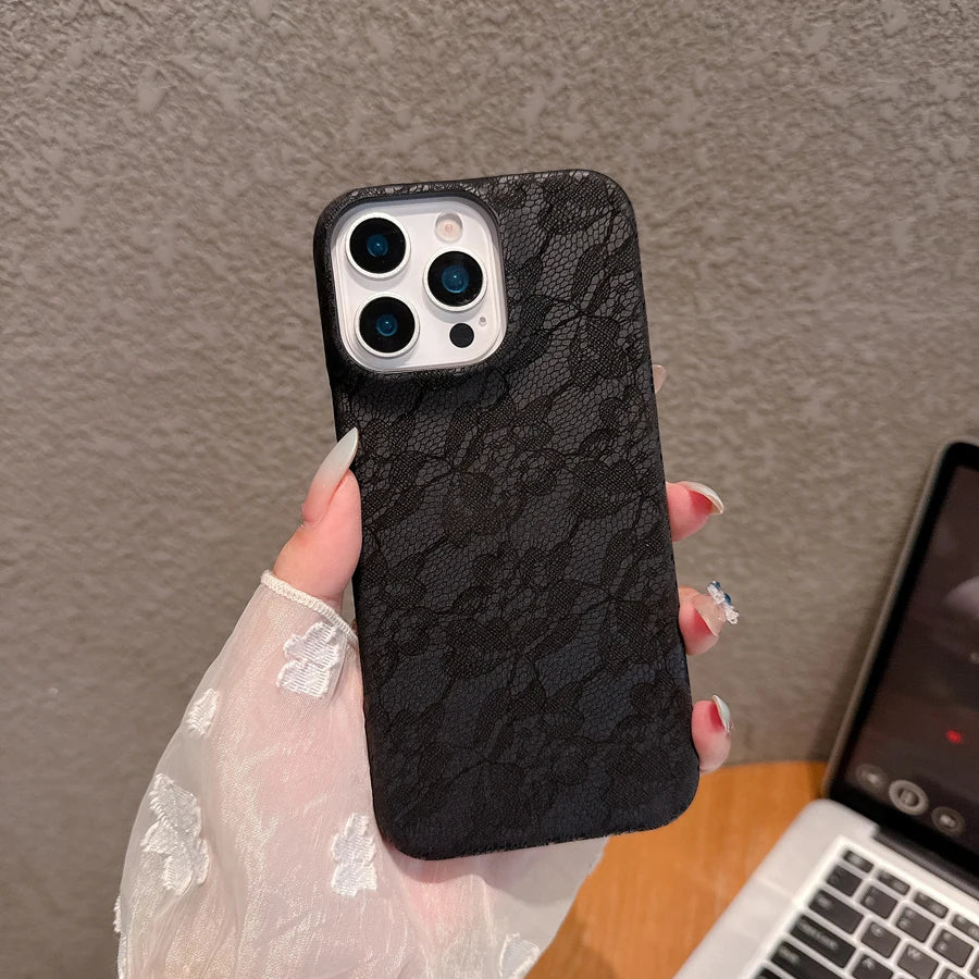 Coque de téléphone Sexy en dentelle à fleurs, étui rigide en TPU pour iPhone 17 16 15 14 13 12 11 Pro Max, coque anti-rayures, antichoc