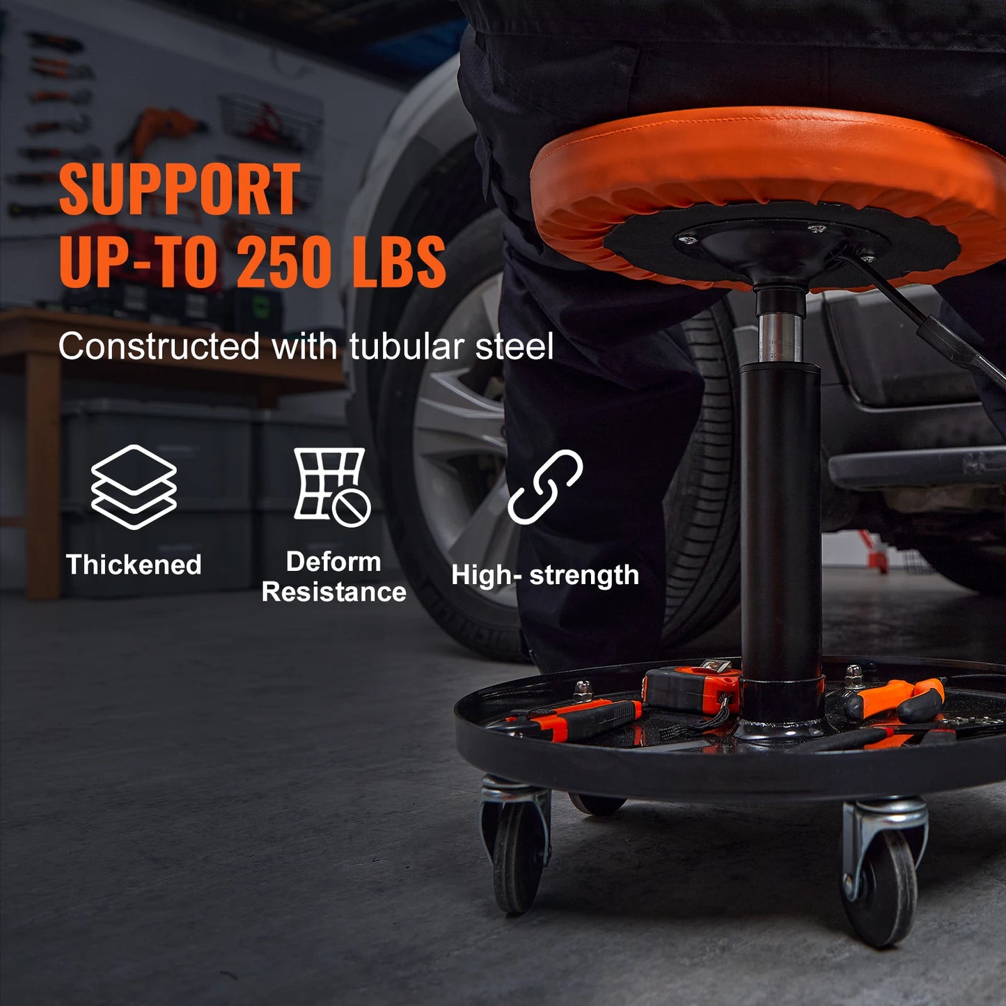 SucceBuy – tabouret de mécanicien pneumatique roulant de 250 LBS, siège de Garage/magasin, tabouret d'atelier roulant rembourré pour réparation automobile de Garage