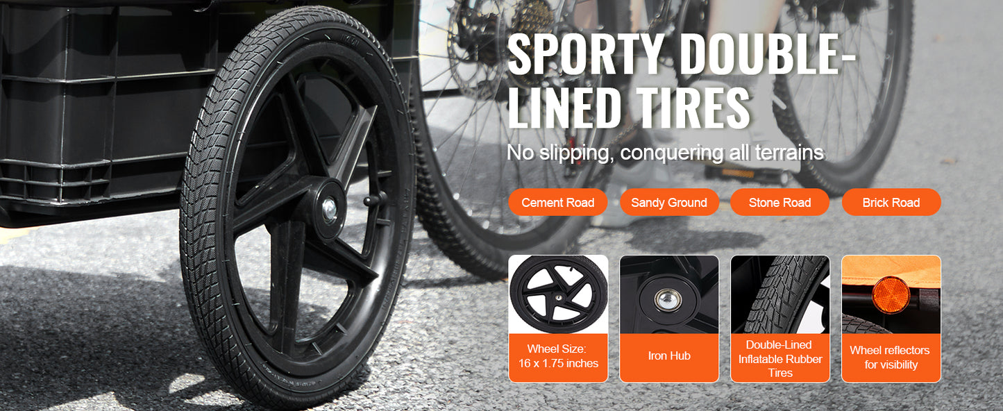SucceBuy Remorque de chargement de vélo 88 lb Chariot de chariot de vélo de rangement pliable avec roues de 16" et réflecteurs sûrs pour roues de vélo de 24" à 28"