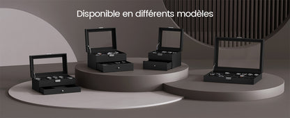 SONGMICS Boîte de rangement verrouillable pour montres avec 24 emplacements, couvercle en verre, cadeau pour vos proches, cuir synthétique noir, doublure noire d'encre