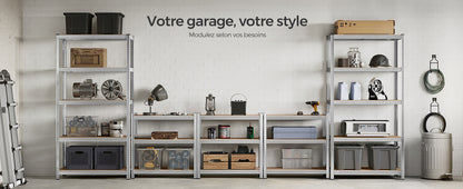 Étagère Charge Lourde à 5 Niveaux, Montage sans Vis,  Capacité 750 kg, 60 x 120 x 200 cm