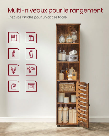 VASAGLE Meuble de Salle de Bain, Étagère de Rangement, Placard Haut, avec 3 Compartiments Ouverts et 2 Étagères Réglables, Salon, Entrée