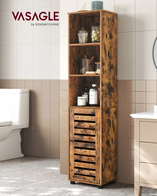 VASAGLE Meuble de Salle de Bain, Étagère de Rangement, Placard Haut, avec 3 Compartiments Ouverts et 2 Étagères Réglables, Salon, Entrée
