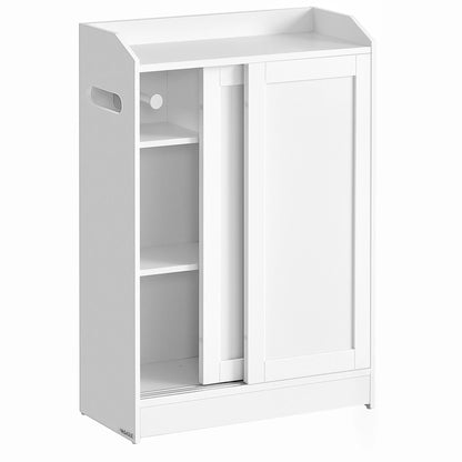 Toilet Cabinet, Toilet Paper Storage, Sliding Doors, Adjustable Shelves, 20 x 60 x 80 cm, Cloud White