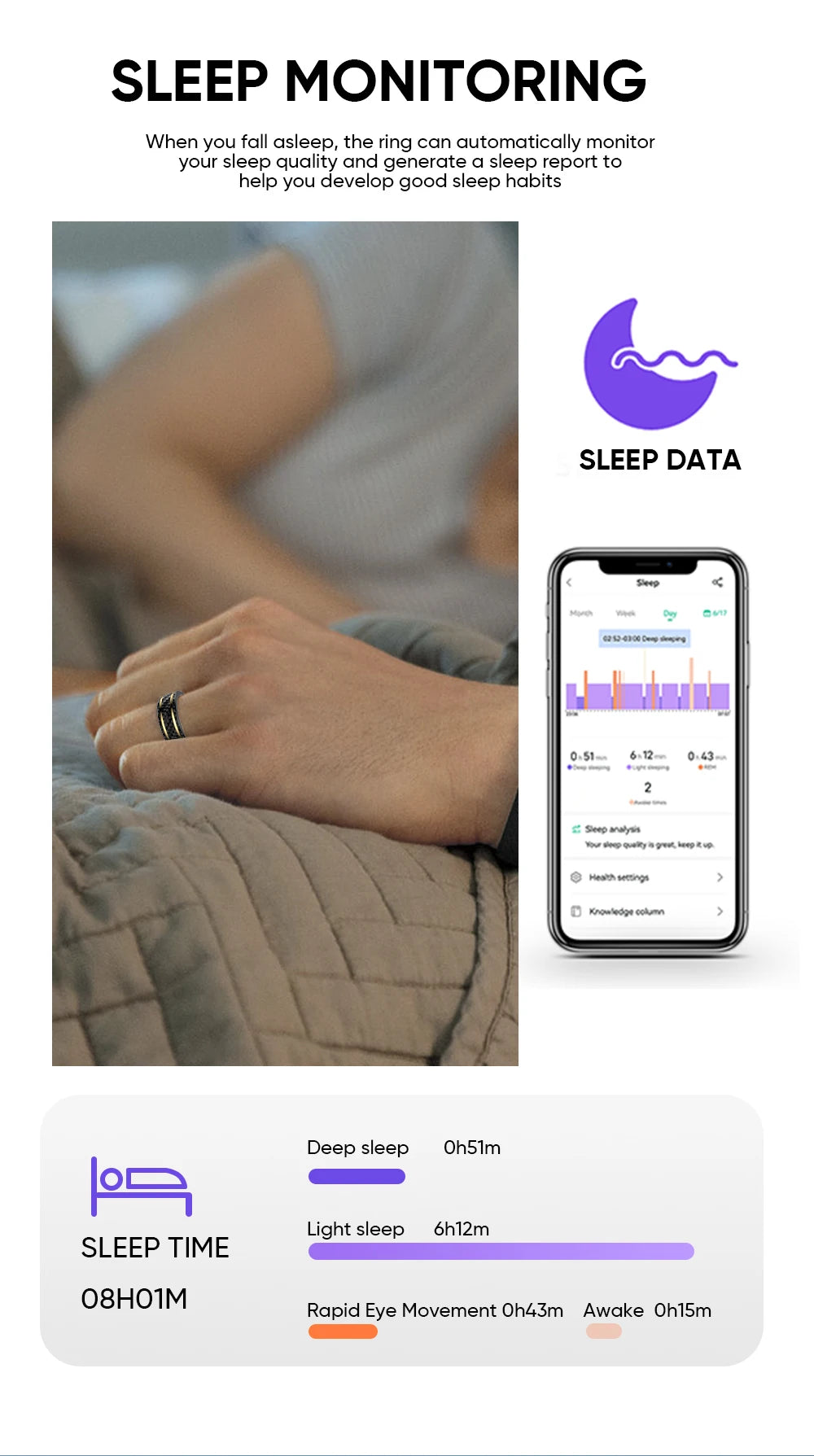 Anneau intelligent de traqueur de forme physique pour femmes et hommes, avec fréquence cardiaque, surveillance de la pression artérielle et de l'oxygène, suivi du sommeil et comptage des pas