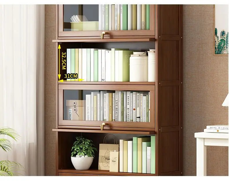 Bibliothèque moderne en bambou, armoire de rangement avec portes rabattables, bibliothèque à 4/5/6 niveaux pour salon, chambre à coucher, bureau