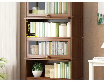 Bibliothèque moderne en bambou, armoire de rangement avec portes rabattables, bibliothèque à 4/5/6 niveaux pour salon, chambre à coucher, bureau