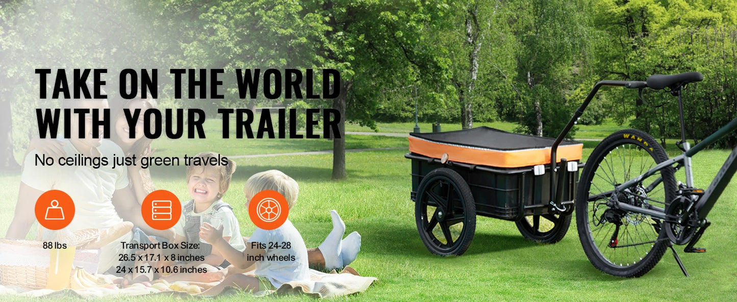 SucceBuy Remorque de chargement de vélo 88 lb Chariot de chariot de vélo de rangement pliable avec roues de 16" et réflecteurs sûrs pour roues de vélo de 24" à 28"