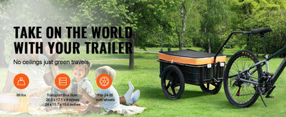 SucceBuy Remorque de chargement de vélo 88 lb Chariot de chariot de vélo de rangement pliable avec roues de 16" et réflecteurs sûrs pour roues de vélo de 24" à 28"