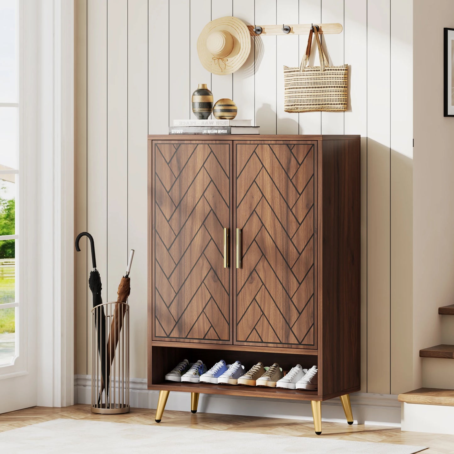 Tribesigns-Meuble à chaussures à 6 niveaux avec portes, armoire de rangement pour chaussures en bois pour brochure avec étagères réglables pour l'entrée