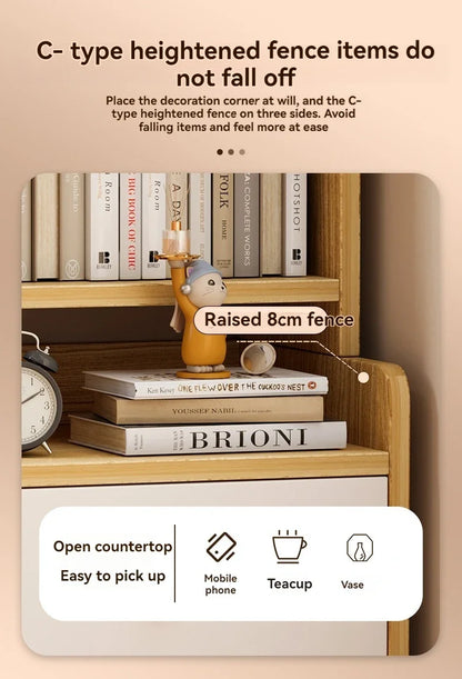 Bibliothèque moderne simple multicouche, support de rangement pour chambre à coucher avec armoire de chevet surélevée, bibliothèque intégrée à tiroir de grande capacité