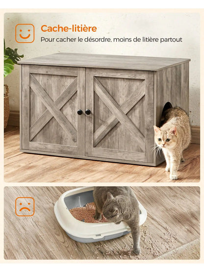 Maison de Toilette Chat - Meuble Litière Chat - avec Séparateur Amovible - Table - Grège