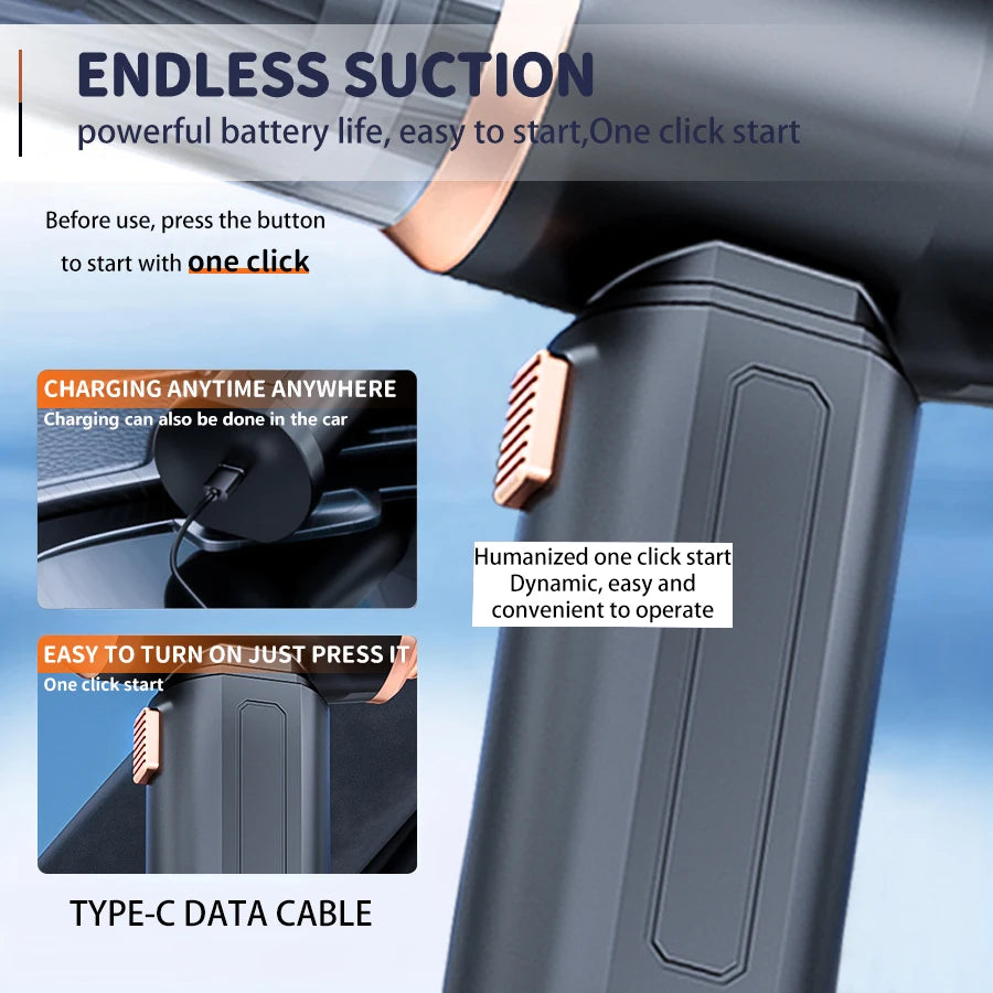 Car Vacuum Cleaner Strong Suction Cleaning Mini Machine Wireless Portable Handhled Blower Machine Air Duster for Home Appliances