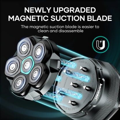 KENSEN rasoir électrique pour hommes chauve 6D rasoir magnétique tondeuse à cheveux USB Rechargeable affichage LED rasage humide/sec rasoir à barbe