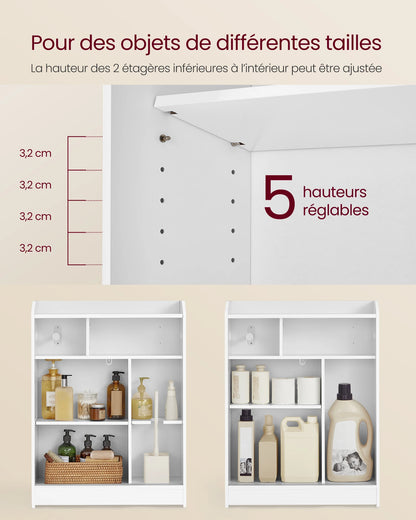 Toilet Cabinet, Toilet Paper Storage, Sliding Doors, Adjustable Shelves, 20 x 60 x 80 cm, Cloud White