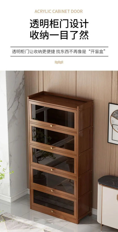 Bibliothèque moderne en bambou, armoire de rangement avec portes rabattables, bibliothèque à 4/5/6 niveaux pour salon, chambre à coucher, bureau