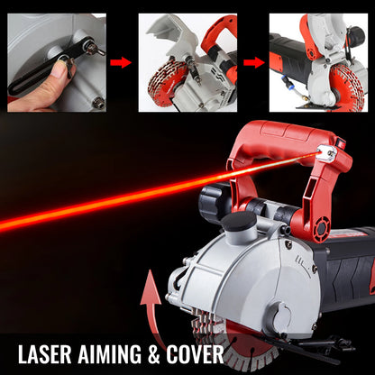SucceBuy Max 4800W Wall Chaser Concrete Cutter Electric Laser Aiming Groove Slotting Machine 125mm Circular Saw Cutting Tool