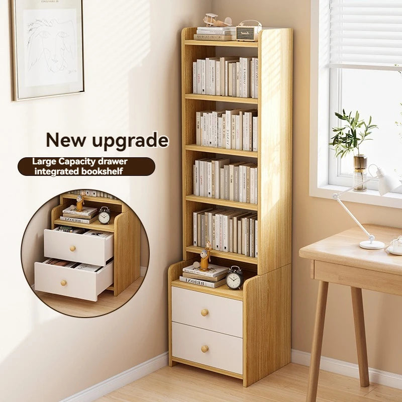 Bibliothèque moderne simple multicouche, support de rangement pour chambre à coucher avec armoire de chevet surélevée, bibliothèque intégrée à tiroir de grande capacité