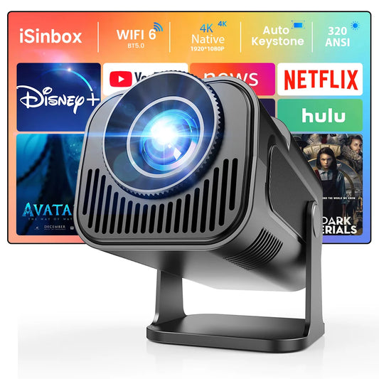 ISinbox-Projecteur portable Android 13 NTV, compatible 4K, 1080 ANSI, pour touristes, Wi-Fi, BT5.3, HY320AA, 320 P