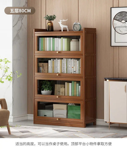 Bibliothèque moderne en bambou, armoire de rangement avec portes rabattables, bibliothèque à 4/5/6 niveaux pour salon, chambre à coucher, bureau