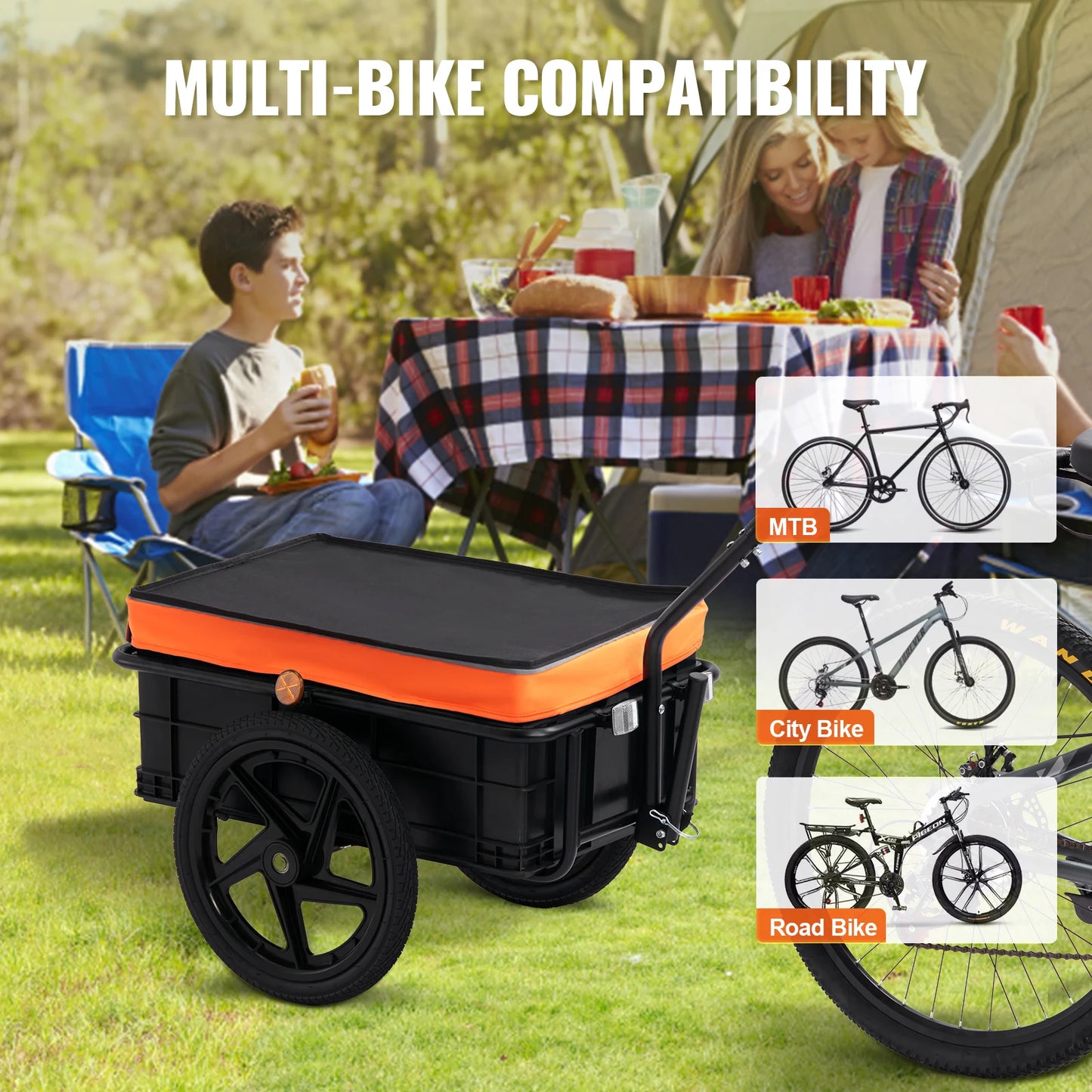 SucceBuy Remorque de chargement de vélo 88 lb Chariot de chariot de vélo de rangement pliable avec roues de 16" et réflecteurs sûrs pour roues de vélo de 24" à 28"