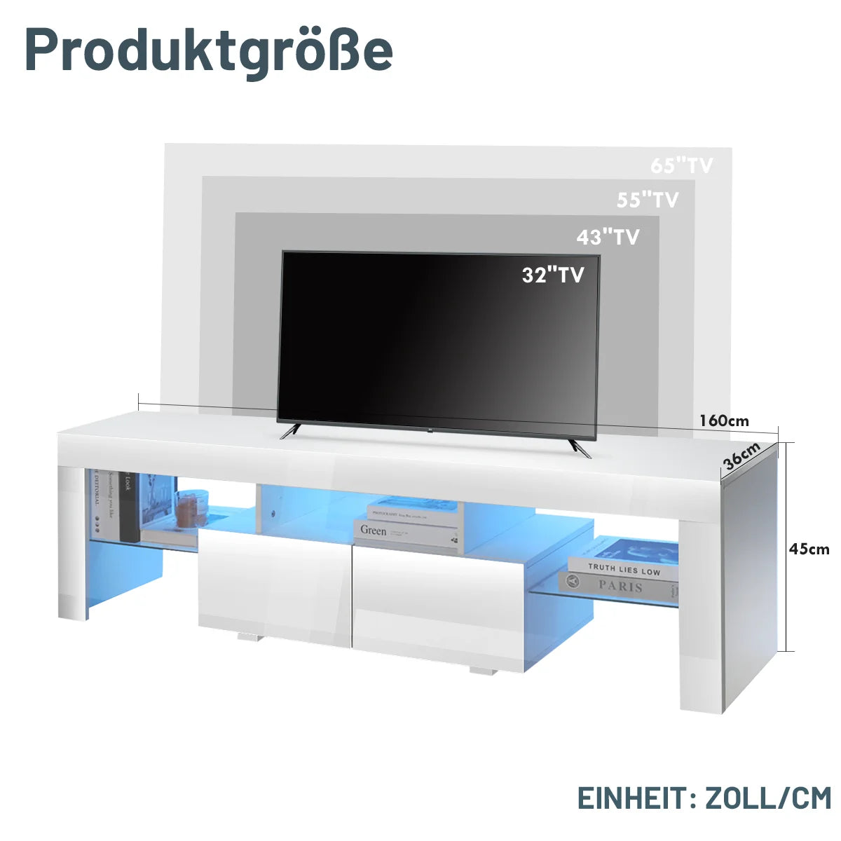Modern White 160CM TV Cabinet for 32 to 65 inch TV With RGB LED Lights High Gloss Door TV Stand Living Room Furniture TV Cabinet