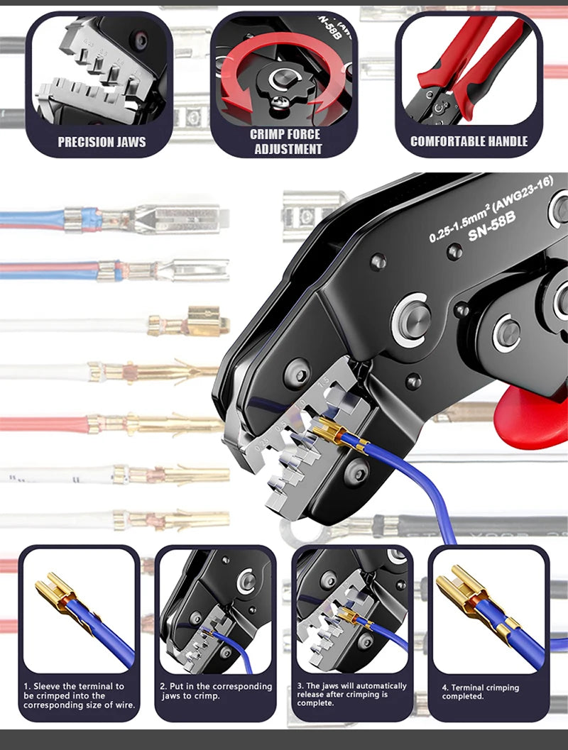 Jeu d'outils de sertissage à cliquet pour canon ouvert Dupont JST MOLEX, bornes Dupont Molex JST TE et broches EPC PCIE SATA SN-58B
