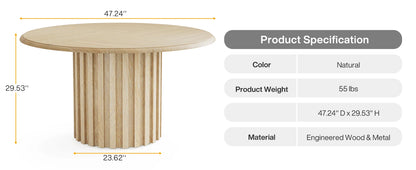 Table à manger ronde pour 4, table de cuisine de ferme de 47,24 pouces avec base en métal, petite table à manger moderne pour salle à manger